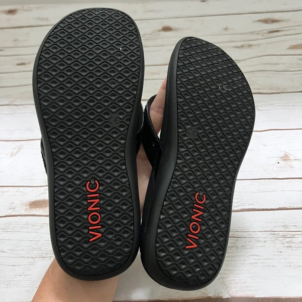 Vionic Tide Sequins Thong Sandals Black Orthotic Arch Support Size 8